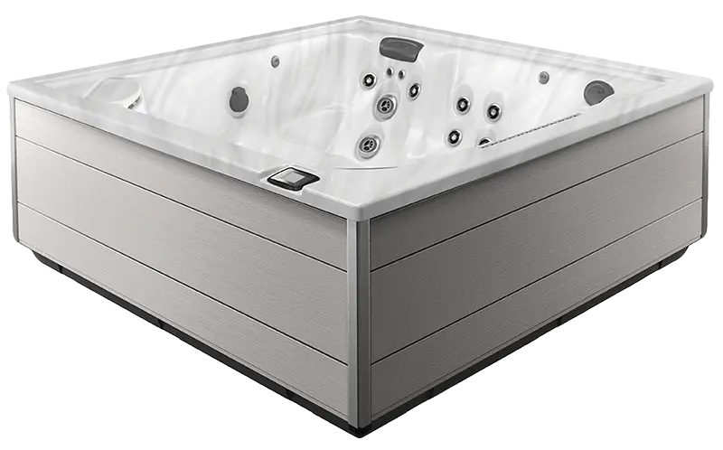 Jacuzzi Hot Tubs J-LX Platinum Shell and Brushed Gray Cabinet Side View
