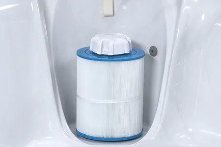 A J-200 filter inside the hot tub
